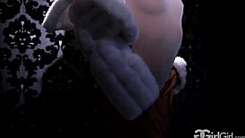 Brunette and blonde lesbians scissoring in lingerie