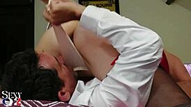 Yo, this French slut in red satin dress gets bent over for doggystyle!