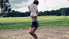 Holy crap, braless milf flashing in public with tiny skirt—no panties!