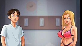 Blond cheerleader gets fucked on the beach by a big dick football player in summertime saga.