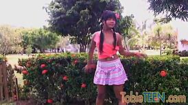 Tobie fingers her sweet pussy outdoors 😊