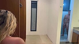 dezii gonzalez, huge muscular bodybuilder, catches me in shower with big tits and ass