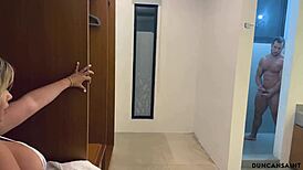 dezii gonzalez, huge muscular bodybuilder, catches me in shower with big tits and ass