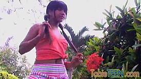 Tobie fingers her sweet pussy outdoors 😊