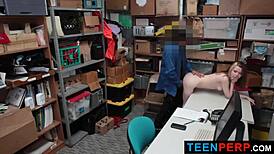 Teen perp faces arrest or rides big cock in shop. Which option works?