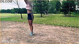 Holy crap, braless milf flashing in public with tiny skirt—no panties!