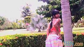 Tobie fingers her sweet pussy outdoors 😊