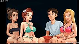 Blond cheerleader gets fucked on the beach by a big dick football player in summertime saga.