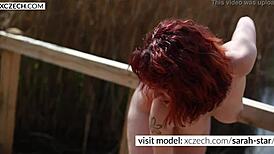 Czech milf shows pussy in nature