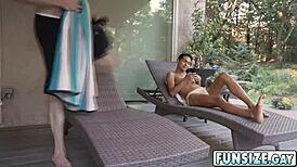 Cute Tiny Latino Twink Damien Grey Gets His Ass Stretched by Enormous Titan Poolside
