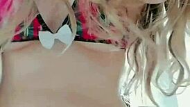 naughty student masturbates and sucks dildo in bathroom