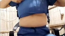 Latina nurse touches her sexy body at home after hospital shift