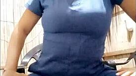 Latina nurse touches her sexy body at home after hospital shift