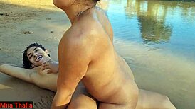 Mia and Tigresa fucked by fisherman outdoors