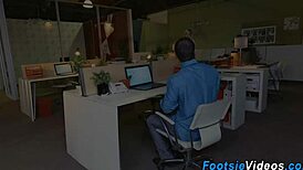 Blondie, give me that footjob in the office while you finger yourself hard.