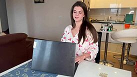 Stepmother's boner got caught by her horny stepson, ending with cum in his mouth.