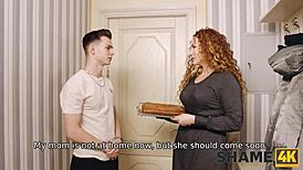 Shame4k stud seizes the moment to bang a mature redhead milf in the kitchen.