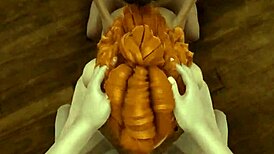 Aloy endures intense threesome deepthroat and doggystyle action