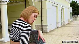 Alexa Glukoza, that young 18+ hungarian babe, masturbating her tight pussy outside before getting hardcore anal?