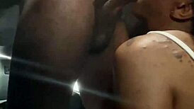 Ebony gay stud worships big black monster cock with sloppy face fucking blowjob during road trip