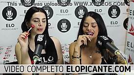 bisexual lesbians kiss and play with cock