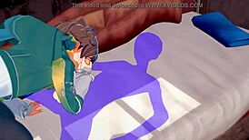 코노스바 야오이, 카즈마의 정액 가득 블로우잡에 놀라, 일본 애니 게이 포르노