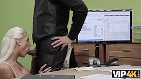 Blonde teen passes special office casting with a hint of blowjob action