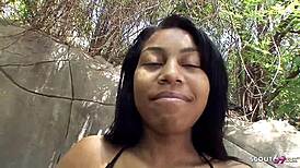 cute ebony teen dolce getting picked up for interracial casting fuck