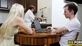 Porn Slender Blonde Girl Rides Stepbro First Time