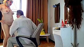 nudist barbershop lady hairdresser shocks client in apron