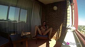 sara ray playing with dildo on madrid balcony
