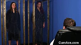 spicy kitten takes a sticky load on her face, swallowing every drop.