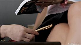 Holy cow! Can sexy secretary Haley handle this intense anal pounding while bent over in lingerie?