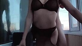 young couple caught by neighbors banging on the balcony