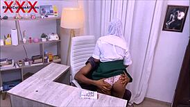 naughty petite 18+ ebony student gets hot fuck on office desk with big cock