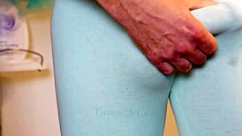 Dude Teases Hard Cock In Leggings While Flashing Pre-Cum