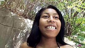 cute ebony teen dolce getting picked up for interracial casting fuck