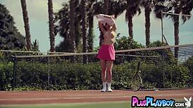 European Brunette Teen Kate Chromia Poses With Small Tits On Tennis Court