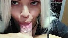 White wolf and white moon perform deepthroat blowjob, sucking balls to the head