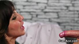 Can this unusual sex kitten handle cum shots on her face while eating ejaculate?