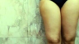 Step cousin relaxes in bathroom