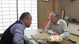 An elderly man engages in intimate relations with a young woman resembling her father, featuring a threesome with big asses and doggystyle action.