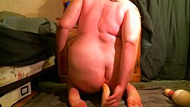 She stretches her fat ass wide and fucks it herself