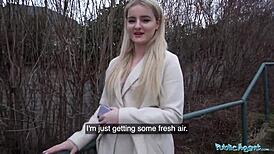 Hot Blonde from California Sucks and Fucks Huge European Cock