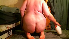 She stretches her fat ass wide and fucks it herself