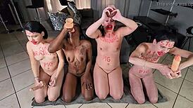 מה גורם לארבע זונות קינקיות להקיא על דילדו בשביל פנים רוק?