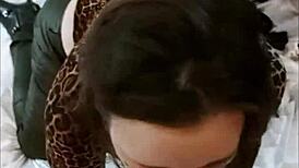 French Amateur in Black Leather Pants Rimming POV