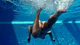 Jessica Lincoln, the small tatted Russian teen, strips by the pool for fun.