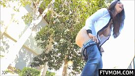 Big Tits MILF Flashes Boobs and Pisses Outdoors in Public