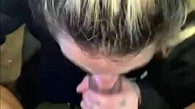 the latina amateur in thong gives sloppy blowjob and deepthroats until she swallows all the cum